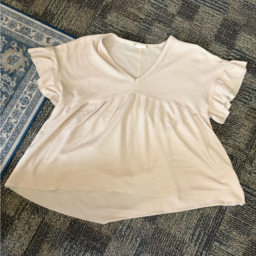 Altar'd State Cream Ruffle Sleeve Blouse